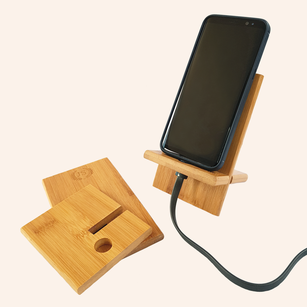 BAMBOO HALF MOON PHONE STAND WITH MOBILE CHARGING HOLE - CGP-3279