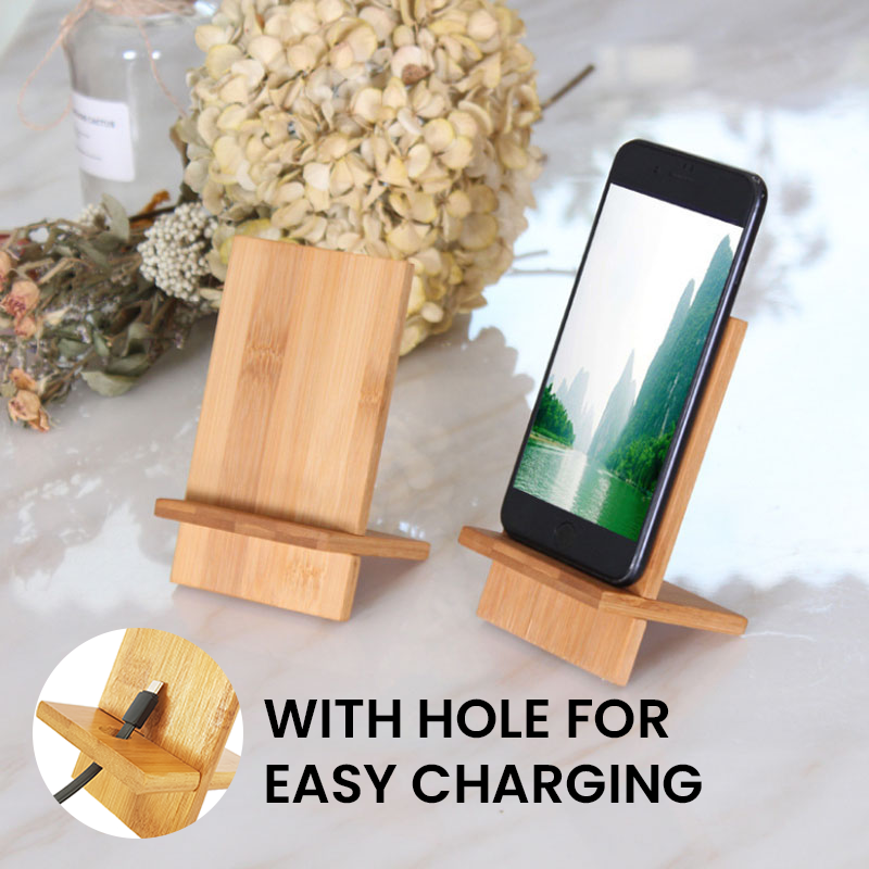 BAMBOO HALF MOON PHONE STAND WITH MOBILE CHARGING HOLE - CGP-3279
