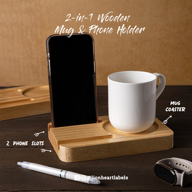 2-in-1 Wooden Mug & Phone Holder