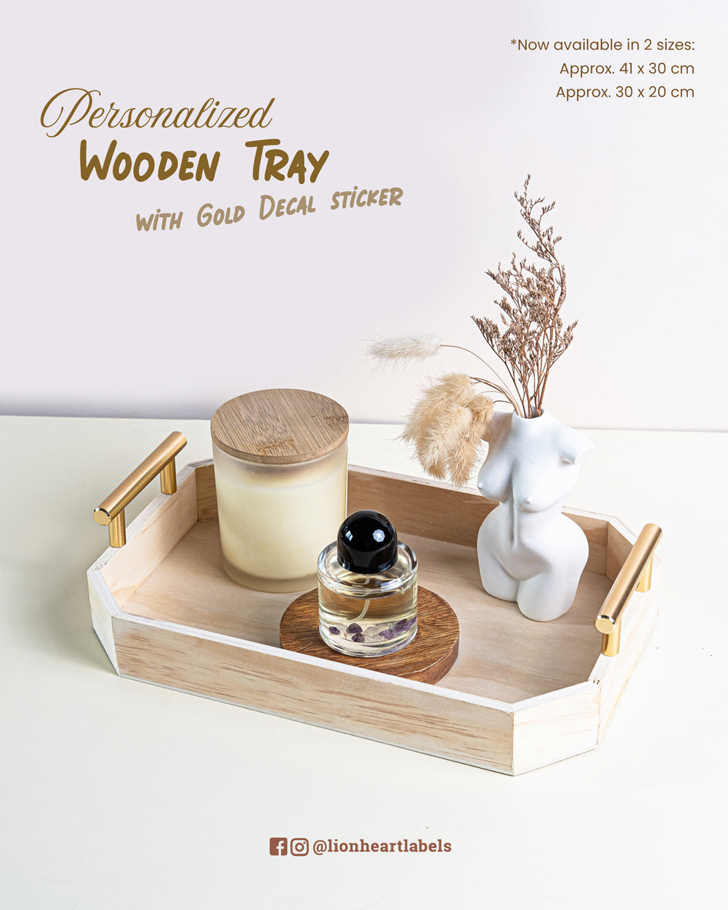 Wooden Tray with Gold Handles