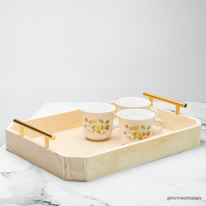 Wooden Serving Tray with Gold Handles