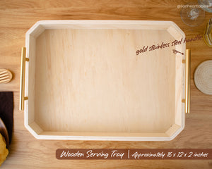 Wooden Serving Tray with Gold Metal Handles