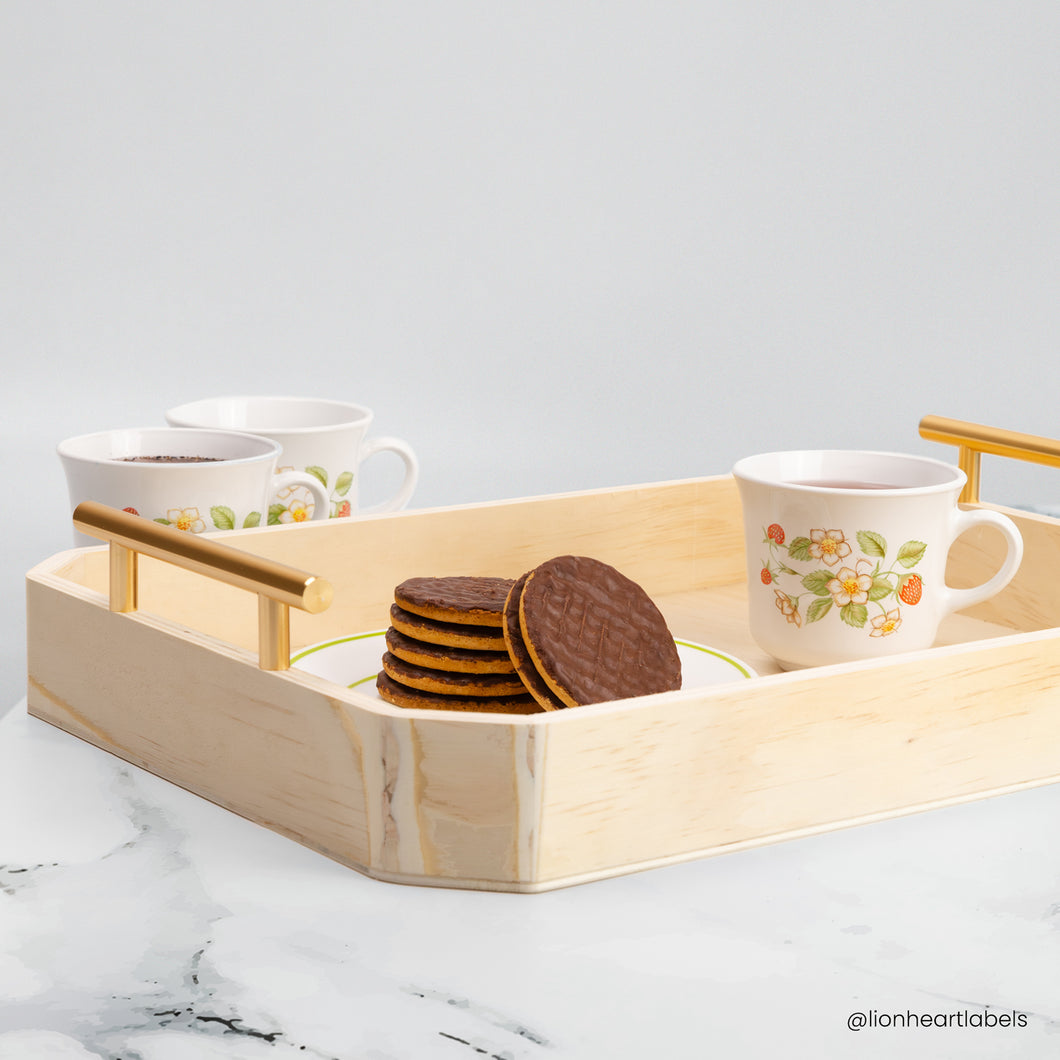 Wooden Serving Tray with Gold Handles